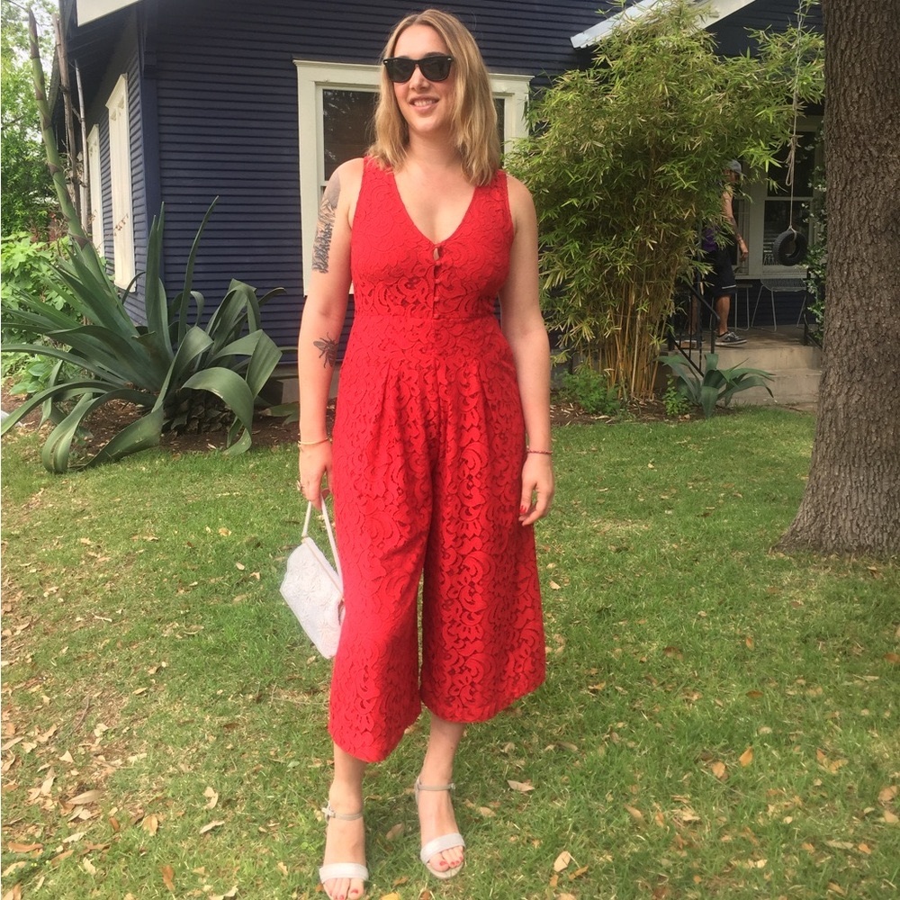 Red Lace Wide Leg Crop Jumpsuit 😍 Anthropologie